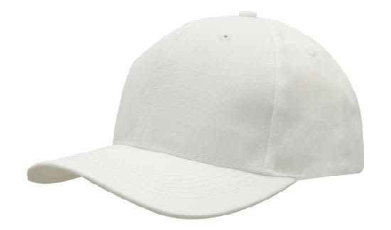 Recycled Breathable Poly Twill Cap HE-3980 A white breathable poly twill cap with a curved brim and a logo on the front.