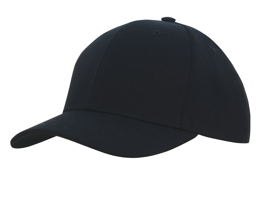 Premium American Recycled Twill Cap HE-3981 A black premium American recycled twill cap featuring a structured design and a logo on the front.