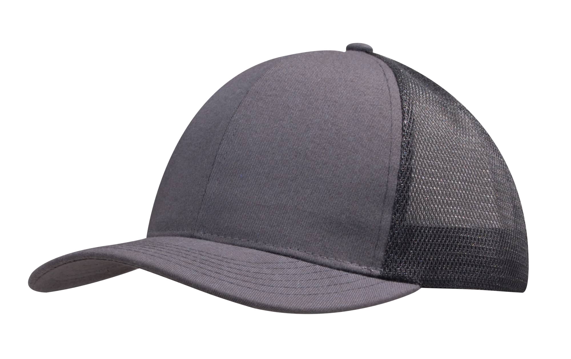 Brushed Cotton with Mesh Back Cap HE-4002 A grey cap featuring a brushed cotton front and a mesh back, designed for comfort and breathability.