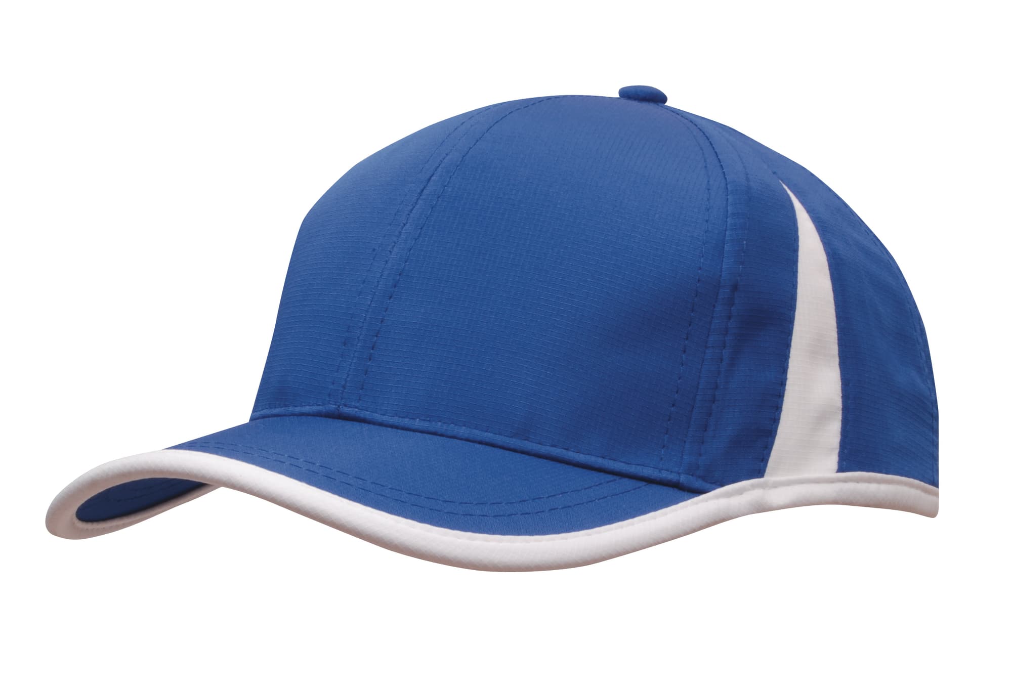 Sports Ripstop with Inserts and Trim HE-4004 A blue cap with white trim and a logo on the front. It features a structured design and a curved visor.