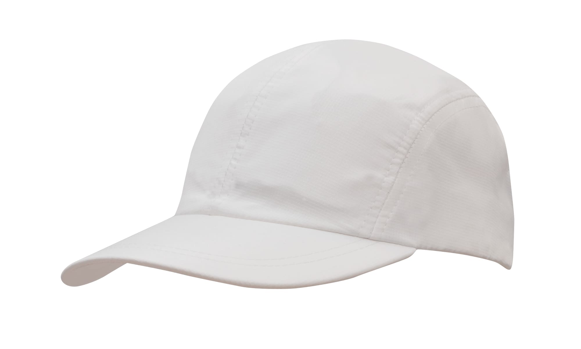 Sports Ripstop with Towelling Sweatband HE-4005 A white sports cap with a rounded crown and a curved brim, featuring a logo on the side.