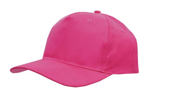 Breathable Poly Twill Cap HE-4011 A pink breathable poly twill cap with an adjustable strap and a logo on the front.
