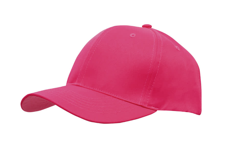Breathable Poly Twill Cap HE-4012 A pink breathable poly twill cap featuring a structured design and a logo on the front.