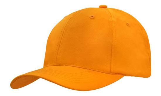 Breathable Poly Twill Cap HE-4012 An orange breathable poly twill cap with a curved brim and a logo on the front.