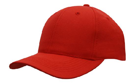 Breathable Poly Twill Cap HE-4012 A red breathable poly twill cap with a curved brim and a logo on the front.
