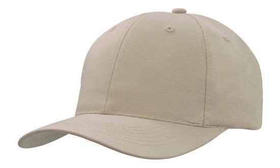 Breathable Poly Twill Cap HE-4012 A breathable poly twill cap in a light beige colour, featuring a curved brim and an adjustable strap at the back.