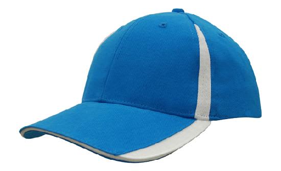 Brushed Heavy Cotton with Inserts on the Peak & Crown HE-4014 A blue cap with inserts on the peak and crown, featuring a contrasting white design and a branded logo.