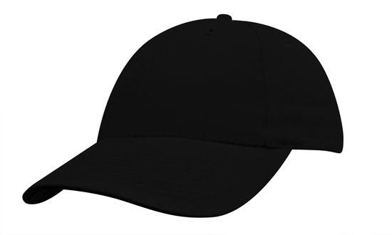 Brushed Heavy Cotton Youth Size HE-4040 A black cap with a curved brim, featuring a logo on the front. Designed for youth sizes.