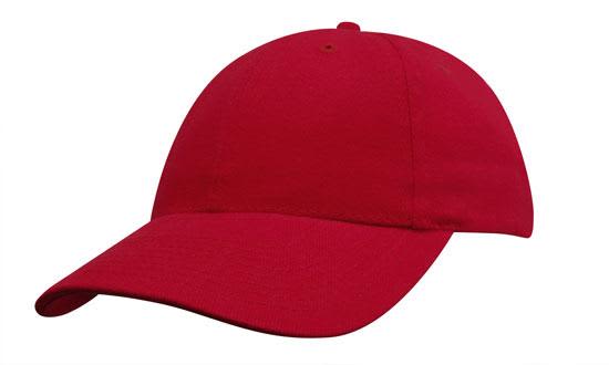 Brushed Heavy Cotton Youth Size HE-4040 A red cap with a curved brim and an adjustable strap, featuring a logo on the front.