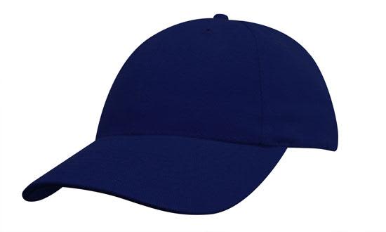 Brushed Heavy Cotton Youth Size HE-4040 A navy blue brushed heavy cotton youth cap with a curved brim and an adjustable strap, featuring a logo.