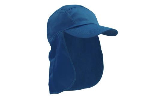 Poly Cotton Legionnaire HE-4057 A blue poly cotton legionnaire cap featuring a wide neck flap and a branded logo.