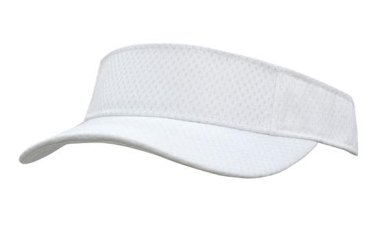 Sports Mesh Visor HE-4060 A white sports mesh visor with a wide brim and an adjustable band, featuring a logo on the side.