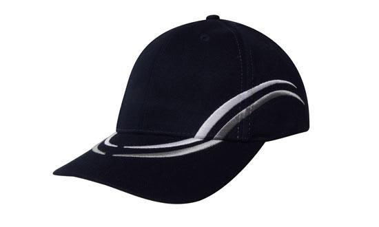 Brushed Heavy Cotton with Curved Embroidery on Crown and Peak HE-4075 A black cap featuring curved white embroidery on the crown and peak, with a logo on the front.