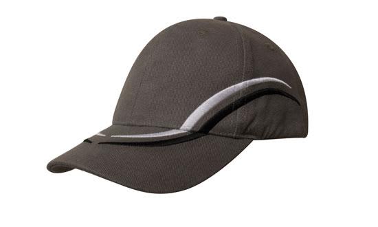Brushed Heavy Cotton with Curved Embroidery on Crown and Peak HE-4075 A dark grey cap featuring curved embroidery on the crown and peak, with a logo present.
