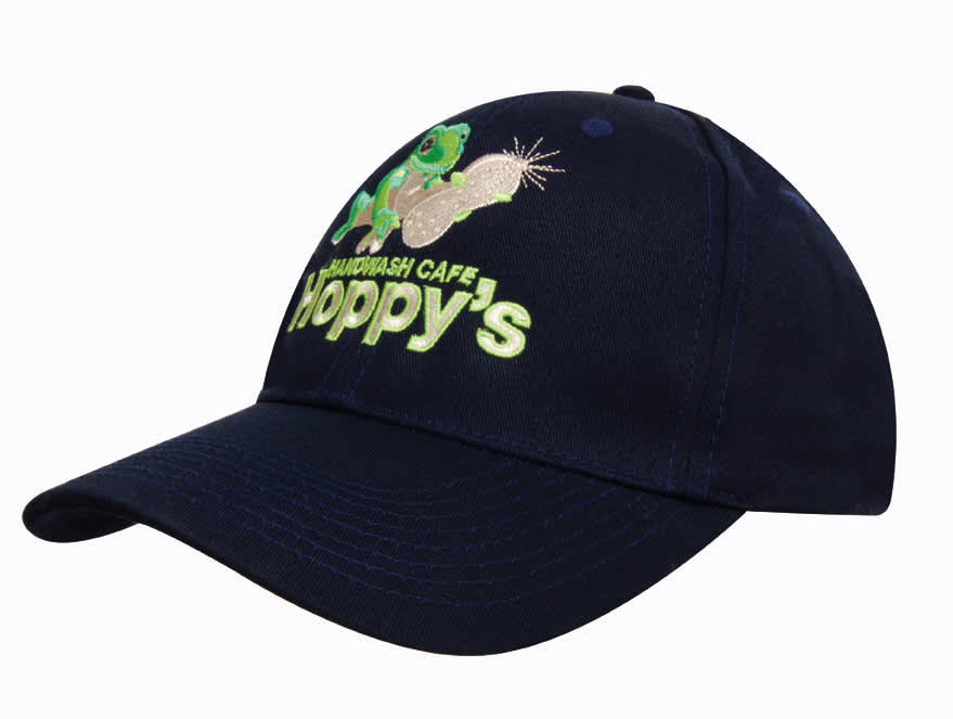 Chino Twill HE-4079 A navy cap featuring a logo and design with playful graphics.