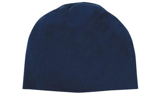 Cotton Beanie - Toque HE-4108 A cotton toque in navy blue with a simple design and a logo. Ideal for cold weather wear.
