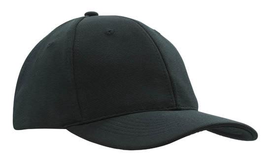 Ottoman Twill HE-4120 A black cap made from Ottoman twill fabric, featuring a curved brim and a structured crown. It has a logo.