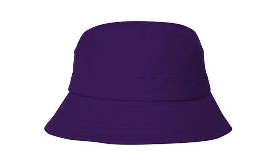 Brushed Sports Twill Youth Bucket Hat HE-4133 A purple infants bucket hat with a wide brim and a simple design, featuring a logo.