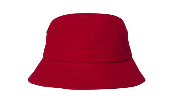 Brushed Sports Twill Youth Bucket Hat HE-4133 A red infants' bucket hat with a wide brim and a simple design, featuring a logo or branding.
