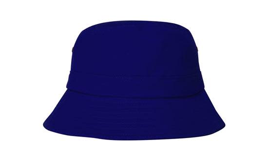 Brushed Sports Twill Youth Bucket Hat HE-4133 A navy blue infants bucket hat with a wide brim and a simple design, featuring a logo.