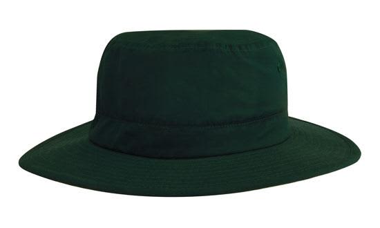 Microfibre Adjustable Bucket Hat HE-4134 A dark green microfibre adjustable bucket hat with a wide brim and a simple design, featuring a logo.