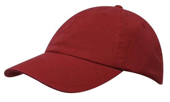 Washed Chino Twill HE-4168 A red cap made from washed chino twill, featuring a curved brim and a logo.