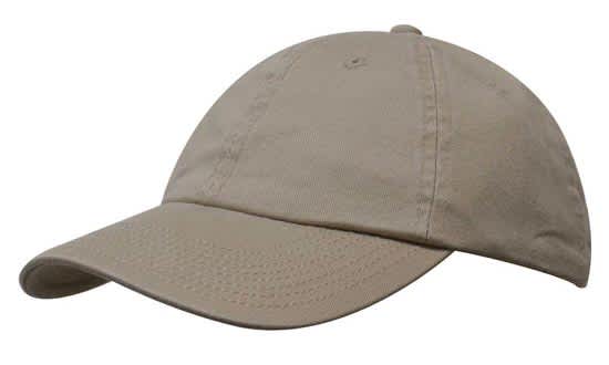 Washed Chino Twill HE-4168 A beige cap made of washed chino twill, featuring a curved brim and a logo on the front.
