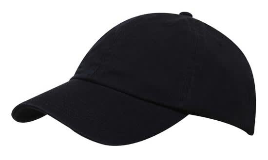 Washed Chino Twill HE-4168 A black cap made of washed chino twill, featuring a curved peak and a logo.