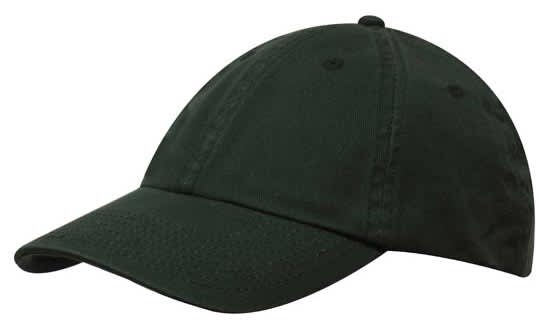 Washed Chino Twill HE-4168 A green cap with a curved peak and decorative stitching, featuring a logo on the front.