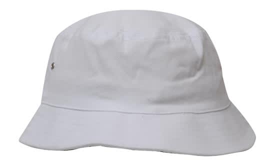 Double Pique Mesh Bucket Hat HE-4182 A white bucket hat made from double pique mesh, featuring a logo on the side.