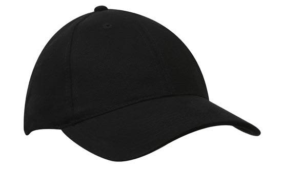 Premium Brushed Heavy Cotton HE-4194 A black cap made from premium brushed heavy cotton, featuring a logo on the front.