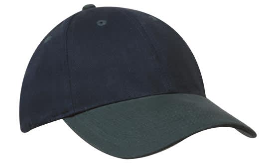Brushed Heavy Cotton HE-4199 A navy blue cap with a darker green peak, featuring a logo on the front.