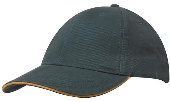 Brushed Heavy Cotton with Sandwich Trim HE-4210 A dark green cap featuring a sandwich trim in a contrasting colour and a logo on the front.