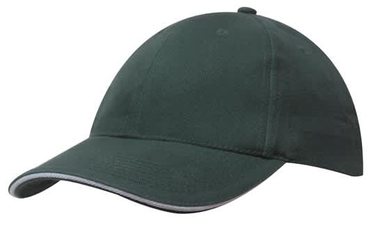Brushed Heavy Cotton with Sandwich Trim HE-4210 A dark green cap with a sandwich trim detail along the brim, featuring a logo.