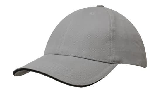 Brushed Heavy Cotton with Sandwich Trim HE-4210 A grey cap with a curved peak and sandwich trim, featuring a logo on the front.