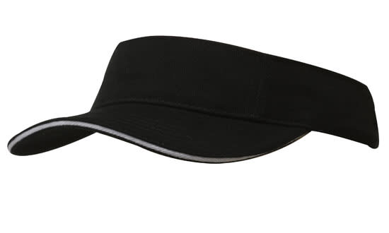 Brushed Heavy Cotton Visor HE-4230 A black brushed heavy cotton visor with a sleek design and contrasting trim. Features a logo on the front.