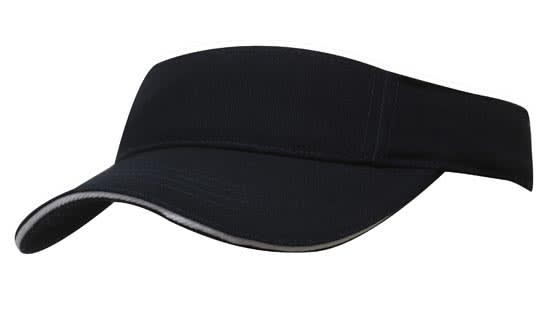 Brushed Heavy Cotton Visor HE-4230 A black brushed heavy cotton visor with a contrasting trim and an adjustable strap at the back.