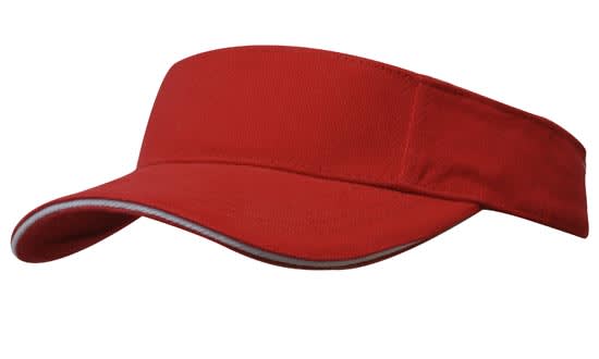 Brushed Heavy Cotton Visor HE-4230 A red brushed heavy cotton visor with a contrasting trim and a logo on the front.
