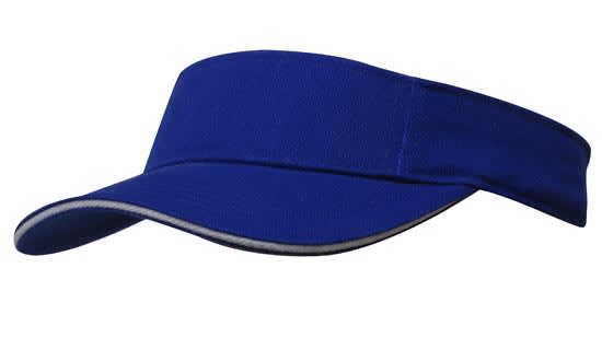 Brushed Heavy Cotton Visor HE-4230 A blue brushed heavy cotton visor with a white trim and a logo on the front.