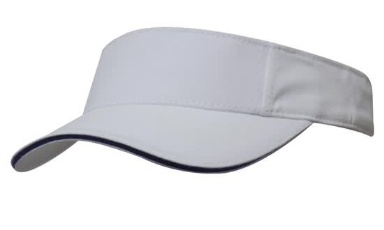 Brushed Heavy Cotton Visor HE-4230 A white brushed heavy cotton visor with a dark trim and a logo on the side.