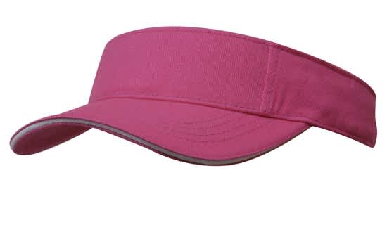Brushed Heavy Cotton Visor HE-4230 A pink brushed heavy cotton visor with a wide brim and an adjustable band. It features a logo.