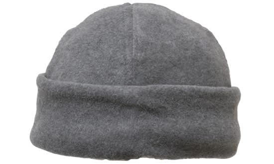 Micro Fleece Beanie - Toque HE-4235 A grey micro fleece beanie with a rolled cuff and a simple design. It has a logo on the exterior.
