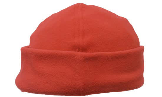 Micro Fleece Beanie - Toque HE-4235 A red micro fleece beanie toque with a folded brim. It features a branded logo.