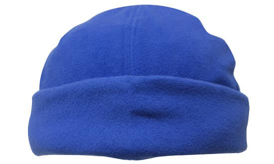 Micro Fleece Beanie - Toque HE-4235 A blue micro fleece beanie with a folded brim, featuring a logo on the side.