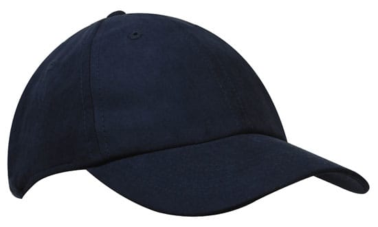 Water Resistant Polynosic HE-4237 A navy blue cap featuring a curved brim and a logo on the side. The cap is made of water-resistant polynosic material.