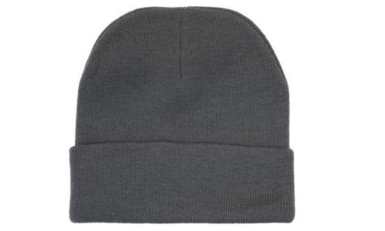 Acrylic Beanie - Toque HE-4243 A grey acrylic beanie with a rolled cuff and a simple design, featuring a logo.