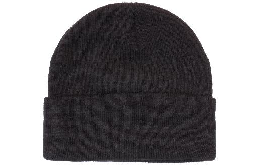 Acrylic Beanie - Toque HE-4243 Acrylic beanie in black, featuring a fold-up cuff design and a plain surface with branding.