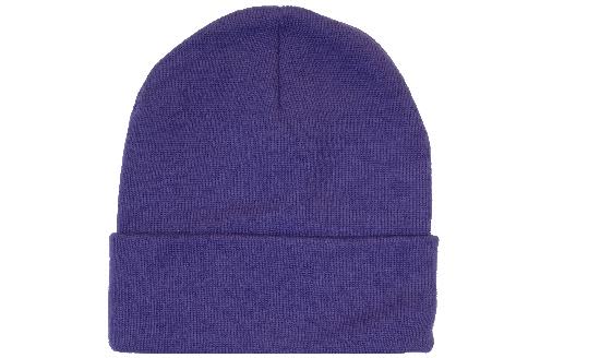 Acrylic Beanie - Toque HE-4243 Acrylic beanie in a vibrant purple colour with a folded cuff. The item features a logo on the side.