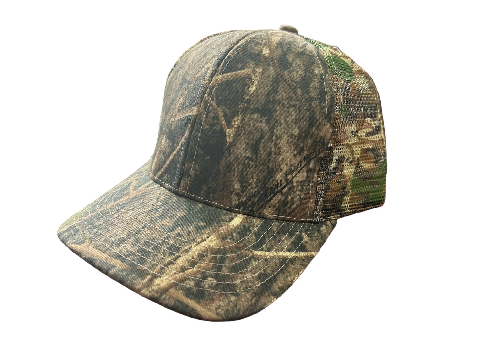 True Timber Camouflage with Camo Mesh Back HE-4059 A cap featuring True Timber camouflage design with a camo mesh back in earth tones and green hues.