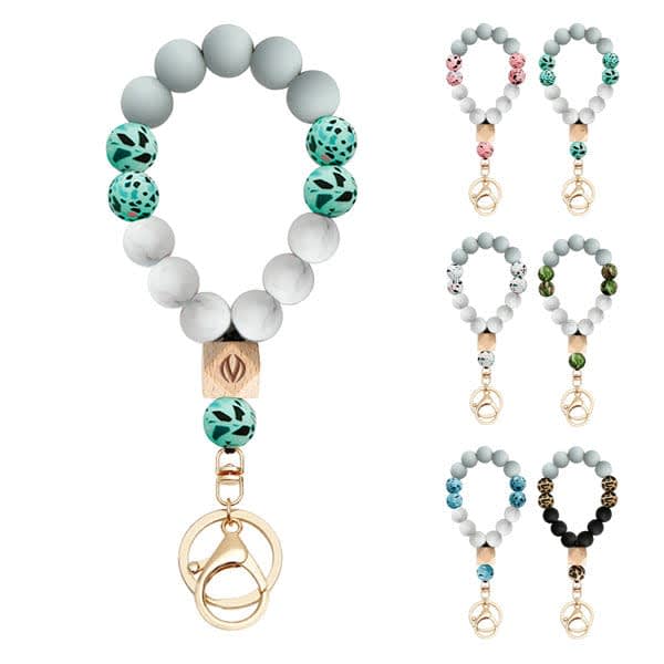 Unique Fashion Beaded Silicone Bracelet With Keychain